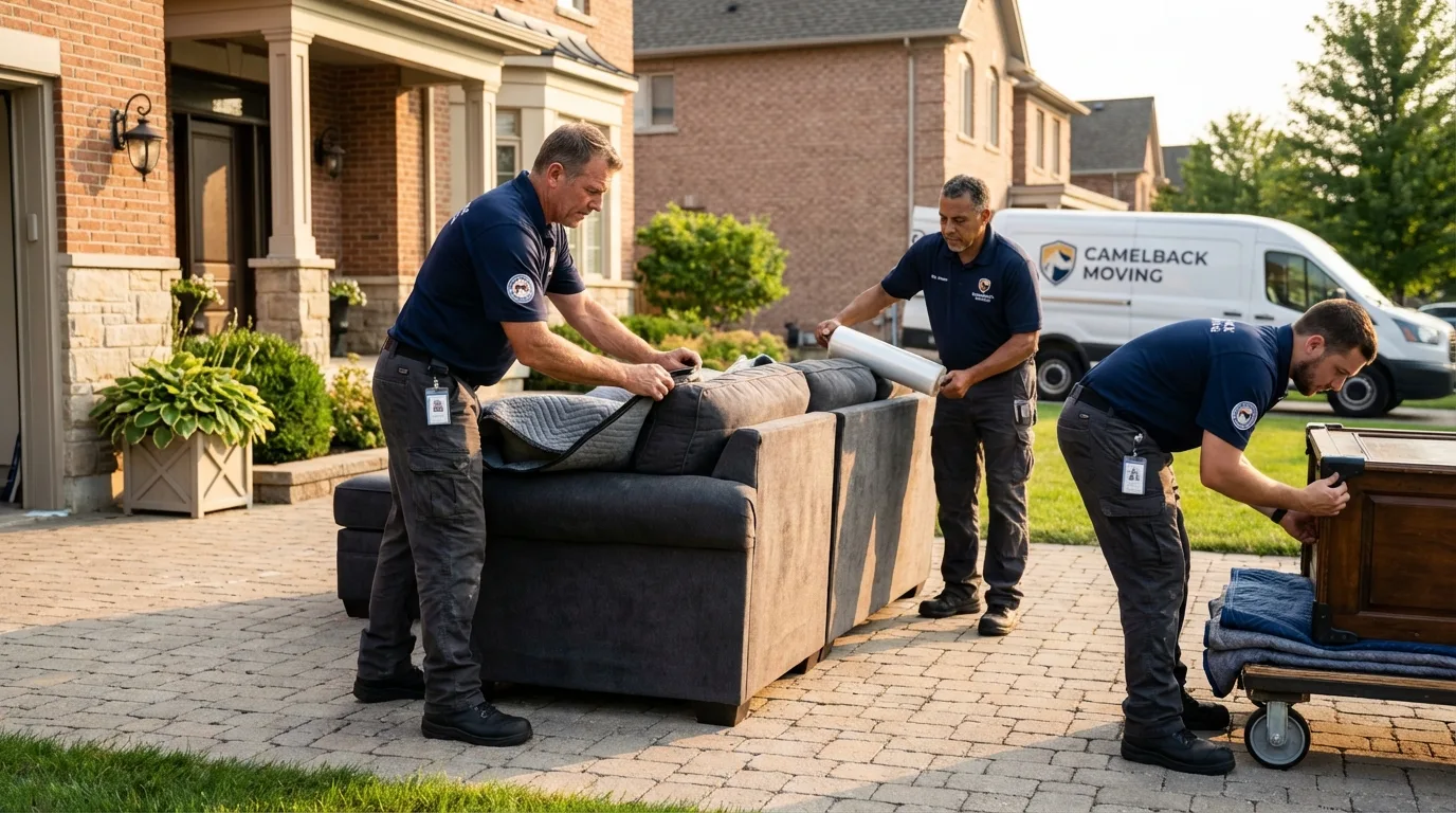 Large estate moving crew wrapping furniture in Salisbury, MA